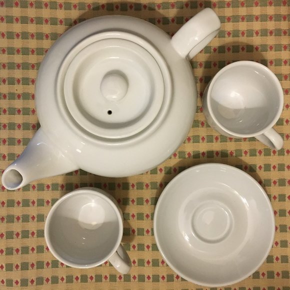 Contemporary White Tea Pot with Cups and Saucers - Picture 8 of 10